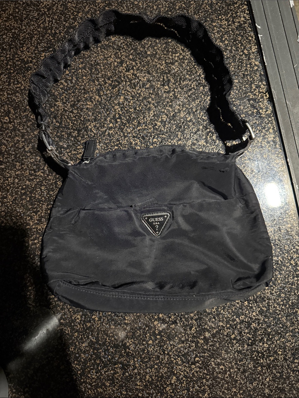 GUESS Black Nylon Crossbody Messenger Bag with Logo Plaque